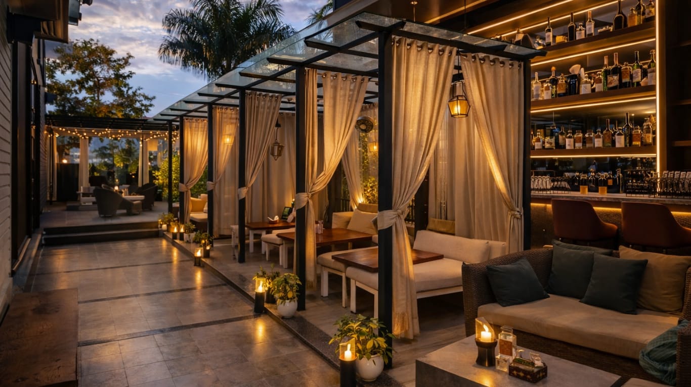 Stylish lighting decor at Aristella Cafe & Bar