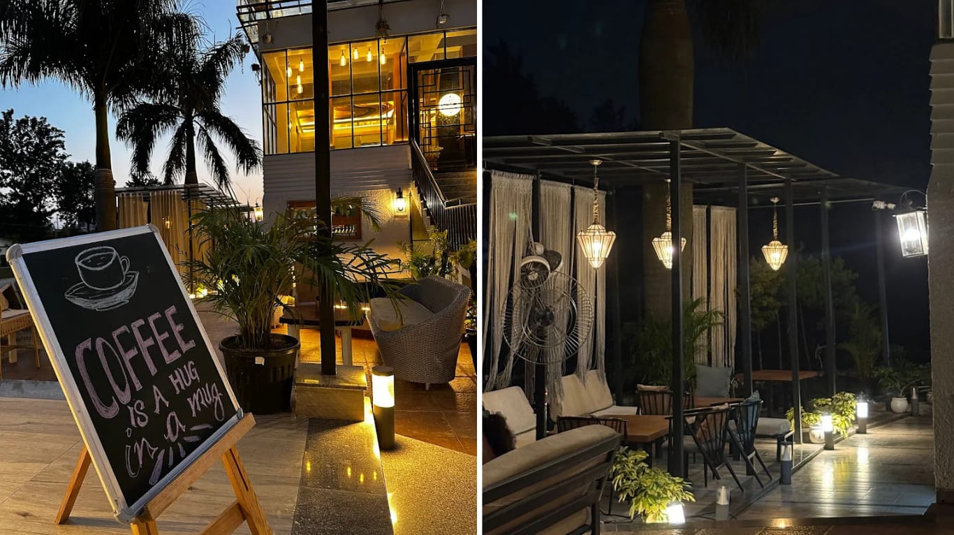 Evening rooftop birthday party with cake and candles