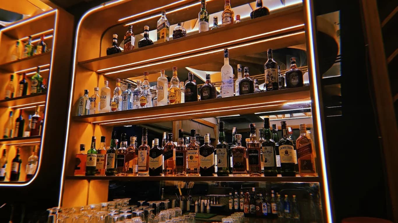 Aristella Bar interior with stylish lighting