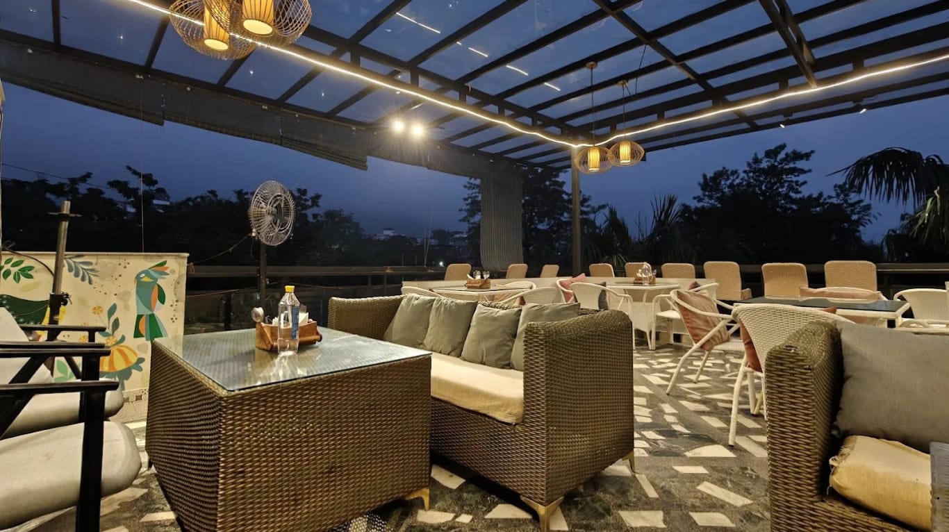 Birthday celebration on a rooftop with fairy lights