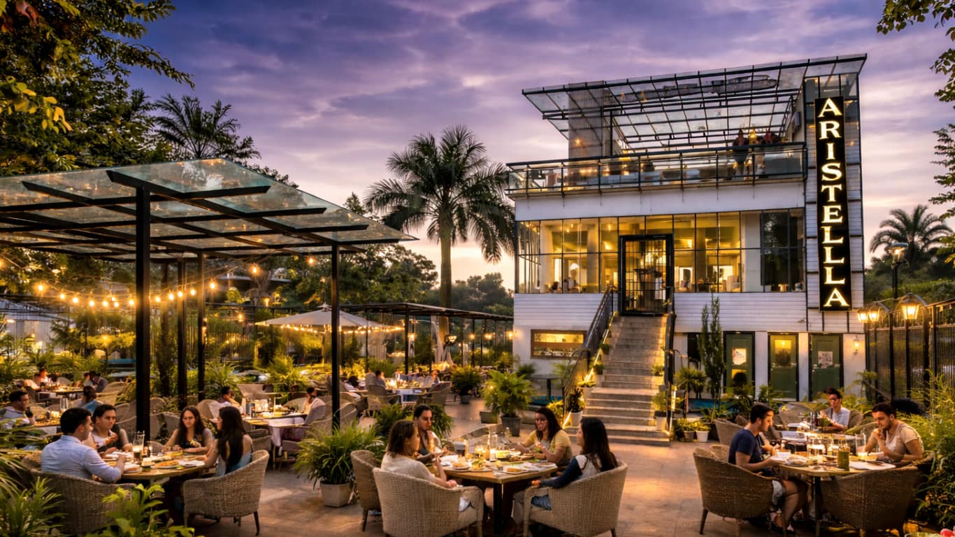 Aristella Cafe and Bar rooftop dining in Dehradun