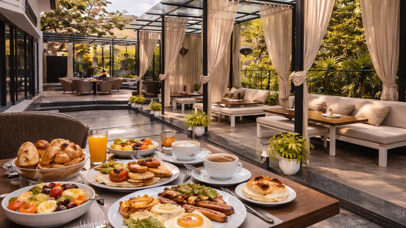 Freshly served breakfast spread at Aristella café